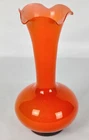 Vintage Murano-Style Glass Vase Ruffled Rim Hand-Blown 70s Orange Amber MCM Art
