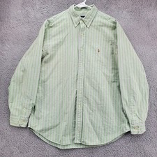 Polo Ralph Lauren Shirt Mens 17 34/35 Classic Fit Green Striped Button Down
