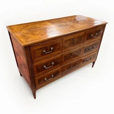 Antique French Louis XVI Marquetry Walnut Commode Chest Of Drawers Compass Inlay