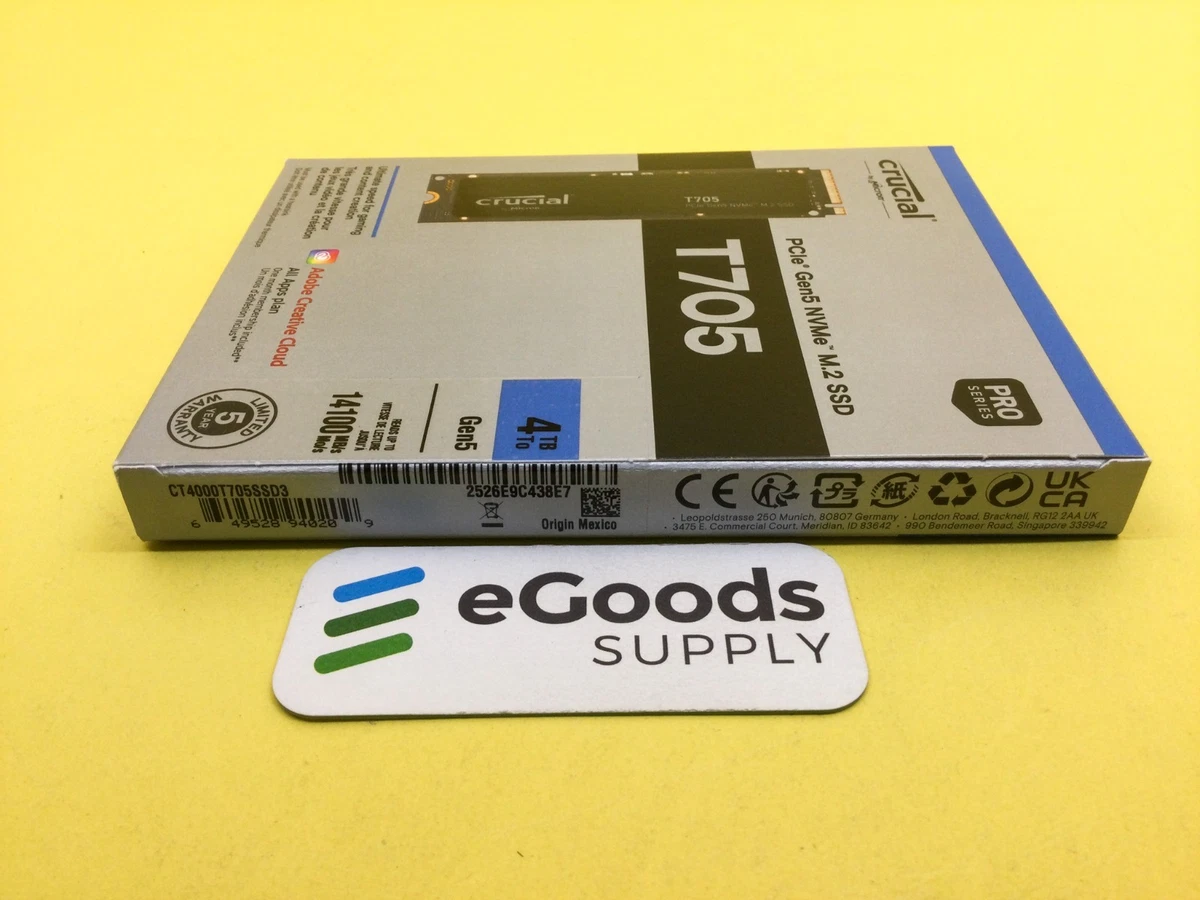 SSD Interno Crucial T705 4TB PCIe Gen5 NVMe M.2 2280 CT4000T705SSD3 Nuevo Sellado