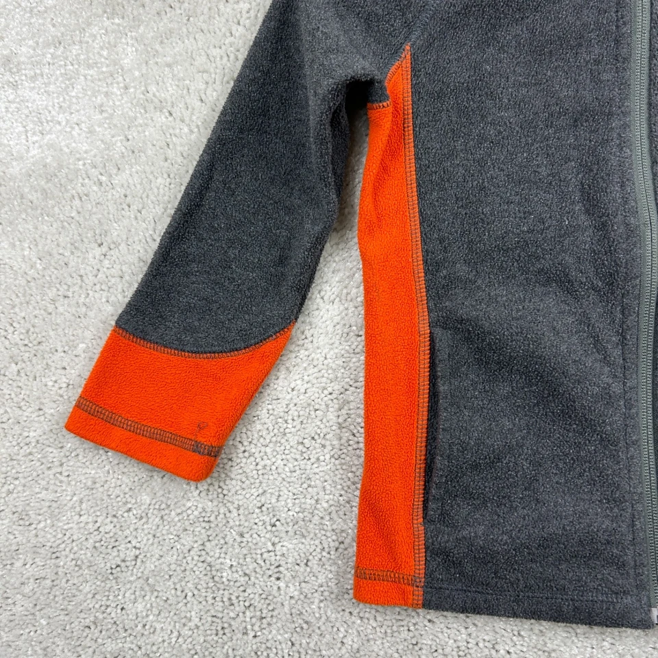 Eddie Bauer Fleece Jacket Kids Size 5 Gray Orange Full Zip Hooded - Image 2 of 4