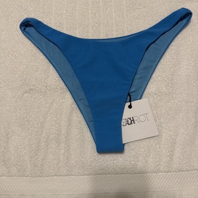 Beach Riot Kaylin Ribbed Bikini Swim Bottom Women's Large XS Blue NWT
