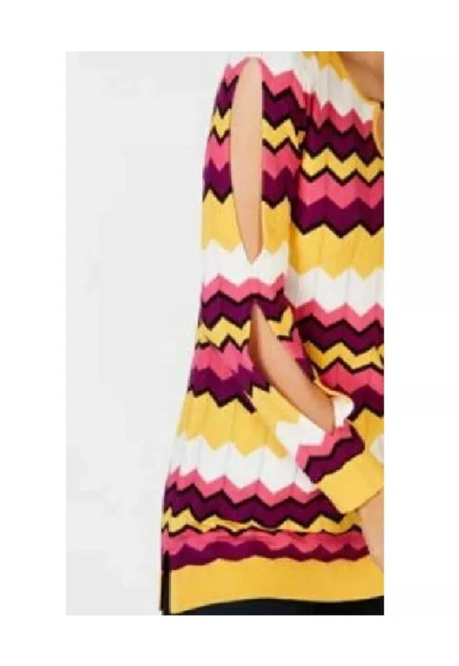Nuevo con etiquetas Suéter Túnica Thalia Sodi Chevron Multi Rayas Para Mujer Hombro Frío Talla Pequeña Foto 2 de 4