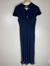 Talbots 12 100% Silk Dress Midi A-Line Evening Gown V-Neck Diamond Flutter Party