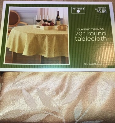 CLASIC TIDINGS TARGET Tablecloth 70  ROUND GOLD 80 Cotton/20 Poly NEW!