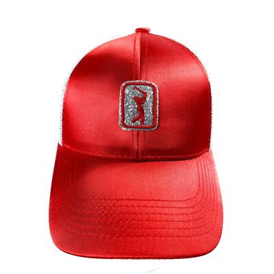 PGA Tour Red Mesh Trucker Hat Snapback Golf Cap New