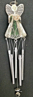 Wind Chime Angel with Banjo Guitar  Stained Glass Sun Catcher Heavenly Vintage