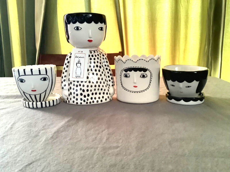 Set of 4 Anthropologie Kinska Ceramic Girl Planters