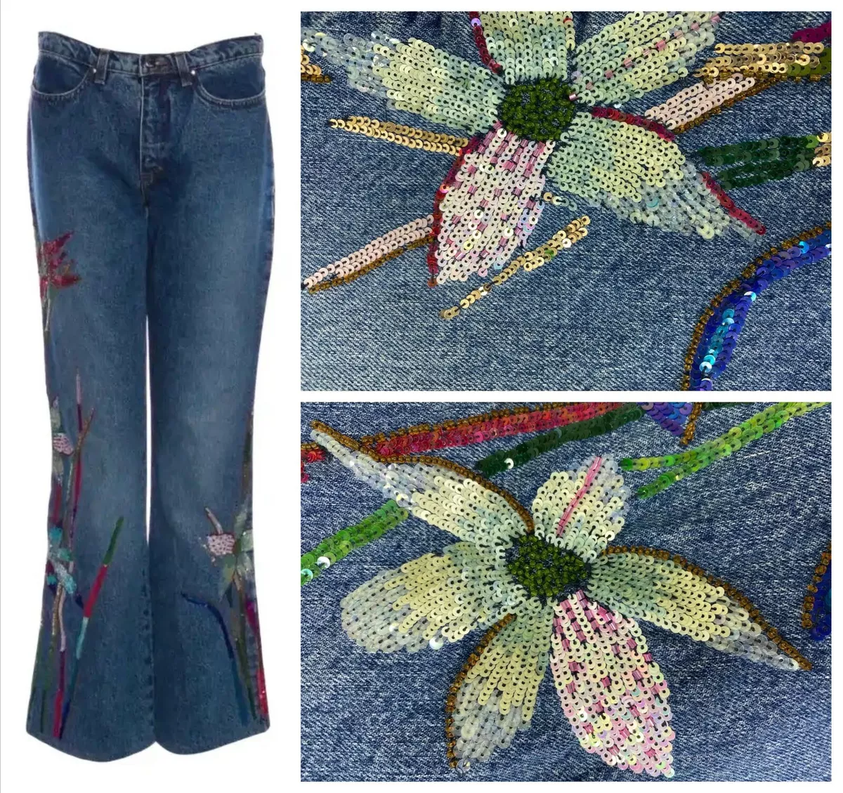 floral embellished denim