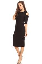 Stretch Bodycon Midi Cold Shoulder Party/Cocktail Casual  Dress Sizes S M L NWT