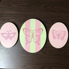 Pottery Barn Kids Butterfly Wood Plaques Set Wall Decor 3-pc Pink