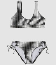  193 Splendid Girl's Black Stripe Tunnel Two-Piece Swim Set Swimwear Size 8