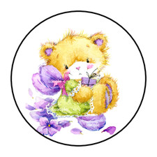 30 CUTE TEDDY BEAR AND FLOWERS ENVELOPE SEALS STICKERS LABELS TAGS 1.5" ROUND