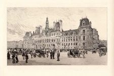 Awesome 1800s ORIGINAL Martial-Potémon Etching "Hôtel de Ville, Paris" FRAMEDCOA