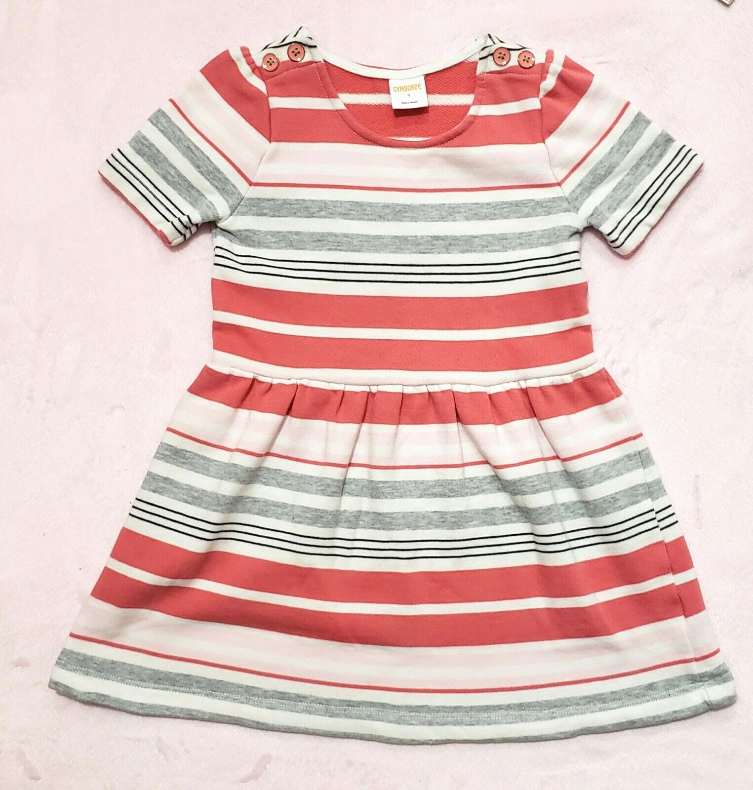 Gymboree "Kitty in Pink" Gray White & Pink Girls Striped Cotton Knit ...