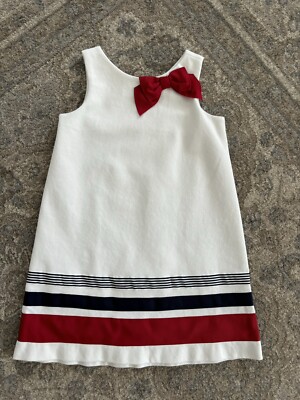 janie and jack red bow dress NWT Janie and Jack Girls Blue and White Pleated Striped Red Bow Dress Size 3-6M