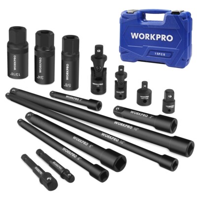 WORKPRO 15PC Drive Tool Accessory Set 3/8'' & 1/4'' Drive Socket Adapter Extension