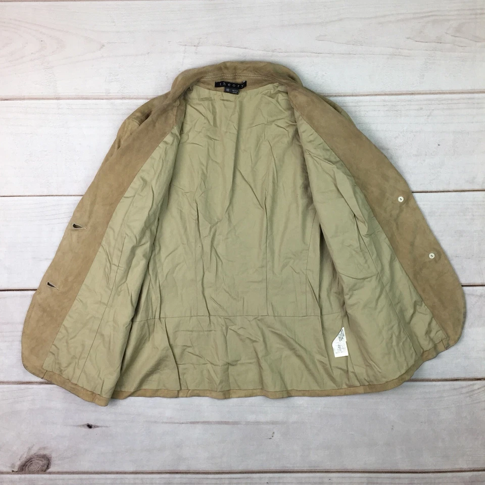 $1,195 Theory Mujer 10 Tostado Suave Gamuza 2 Botones Henning Blazer Chaqueta Foto 3 de 4