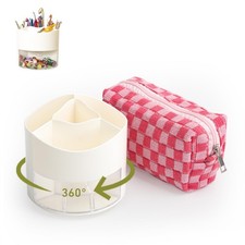 Crochet Hook Case Bag Combo 360 Rotating Holder Craft Table Project Organizer