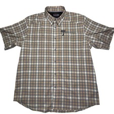 Wrangler Outdoor Plaid Shirt Mens XL Short Sleeve Hiking Fishing Vent Tan Blue