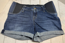 Isabel Maternity Womens Midi Jean Side Stretch Panel Shorts Dark Wash Size 4