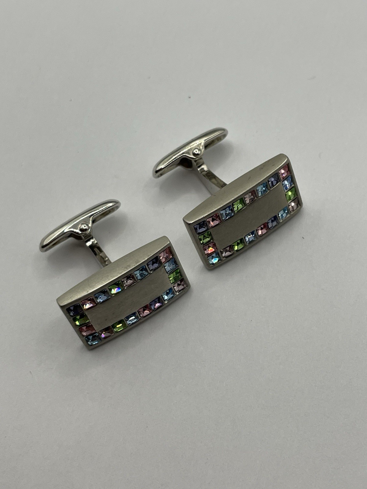 Cufflinks, Rectangular,  Tiny Pink Blue Green Gem… - image 3