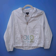 Polo Ralph Lauren Boys Hooded Zip Jacket White Nylon Logo M 8-10 Long Sleeve