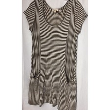 Rolla Coster Large Woman Dress Shirt Short Sleeve Black Tan Stripes Lightweight