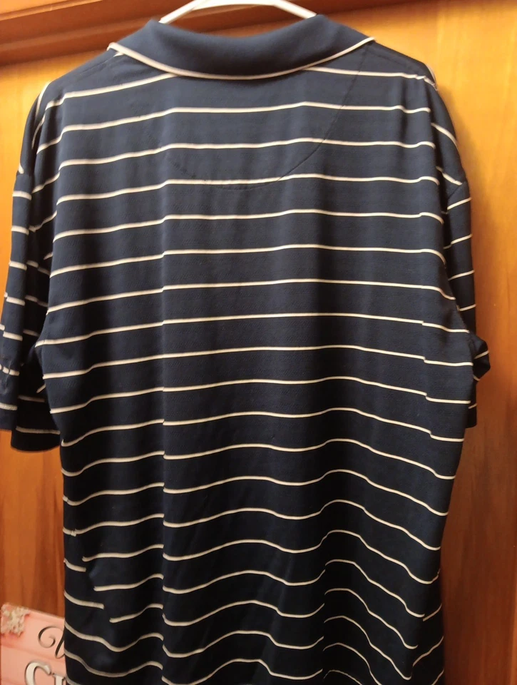 P G A Tour Polo Men’s X Large Short Sleeve. Blue/White Striped W/Logo. - Image 4 of 4