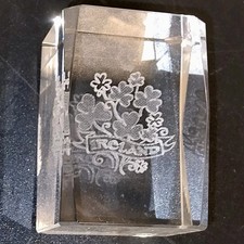 3D Laser Etched Shamrock Bouquet Crystal 2" Glass Rectangle Paperweight Beveled