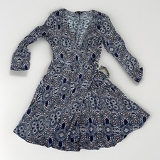 EXPRESS Wrap Dress Womens XS Blue Pink Paisley Coastal Cowgirl Western Festival
