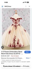 Pageant gown 3D Flower Embroidery Beaded Mesh Ball Gown Ivory Burgundy Girls