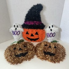 Halloween Tinsel Pumpkin Jack-o -Lantern Ghost Hanging Decorations 5 Pieces