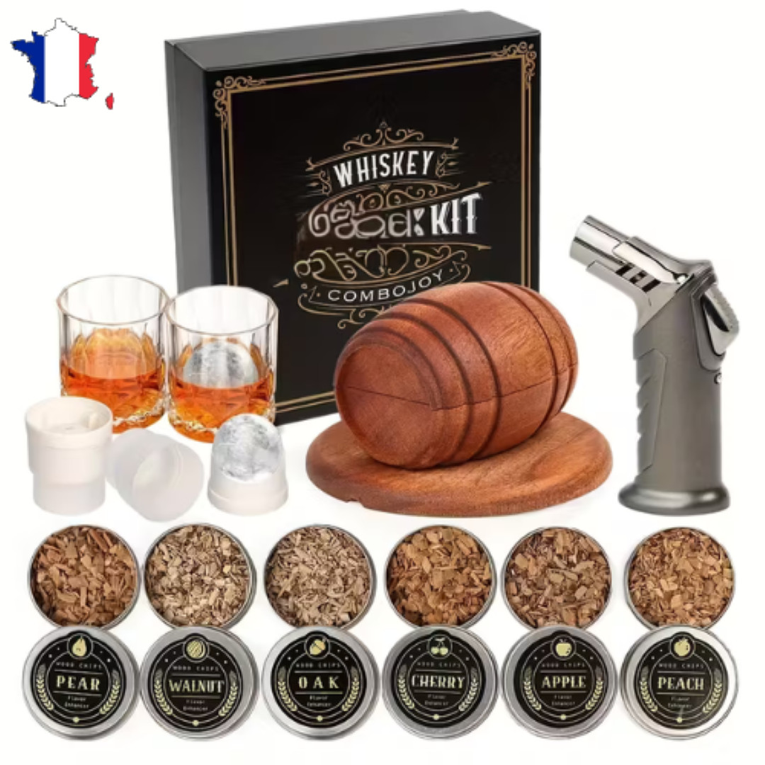 Fumoir à whisky coffret pour cocktail avec chalumeau et 6 saveurs de bois de fumage