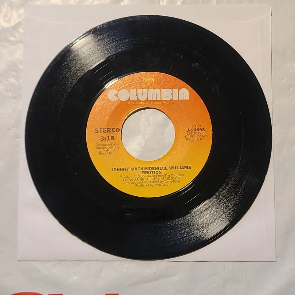 Johnny Mathis/ Deniece Willaims ~ Too Much Too Little Too Late / Emotion ~ 45 - Image 3 of 4