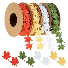 Janinka 4 Rolls Fall Ribbons for Crafting, Autumn Maple Leaf Ribbon Thanksgiv...
