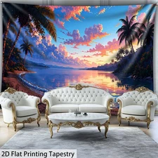 1pc Extra Large 126x94.5 Inch Beach Palm Tree Sunset Landscape Tapestry - HD Dig
