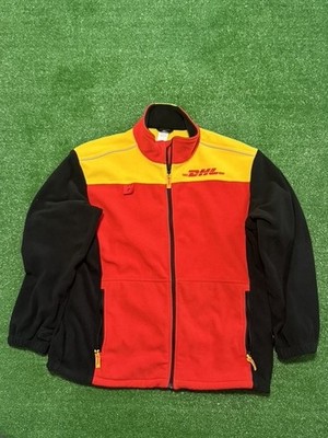 Vintage DHL Delivery Jacket Full Zip Fleece Red Yellow Black Size Large Men's