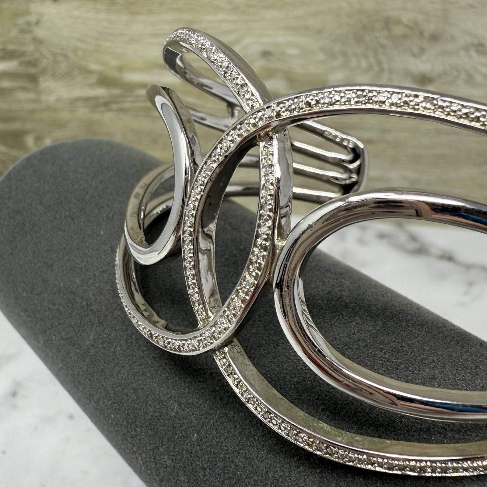 BR Sun Silver Tone Rhinestone Interlocking Cuff B… - image 3