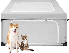 42x42x26 Dog Playpen with Cover for Dogs  Cats, Sliver Grey