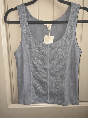 Hem & Thread M Dolphin Gray Tank Top With Lace Accents