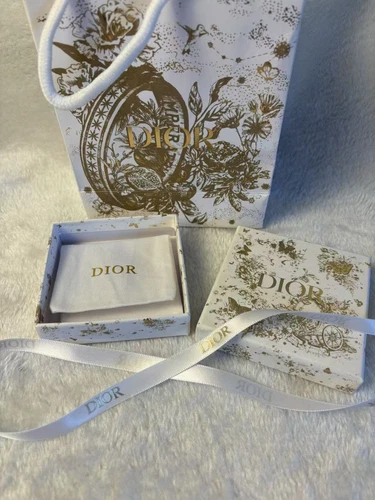 NEUF ! Christian Dior Boîte Cadeau Limite Or Blanc, Sac à Poussière, Ruban, Sac Cadeau 4 Pièces