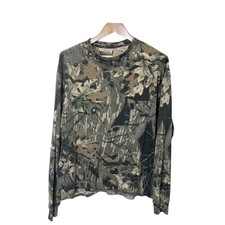 VTG 90s Mossy Oak Break-Up Camo Distressed LS Pocket Tee Large USA Grunge