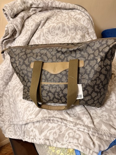YSL Brown/Tan Logo Duffle Bag Large Zip Closure Silver Hardware | with COA