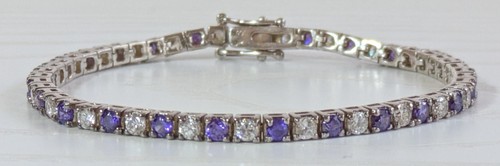 925 Sterling Silver JR Lab Created Amethyst & Lab Diamond Tennis Bracelet