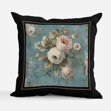 Pink And White Roses On Blue Background Double Sided Square Pillow