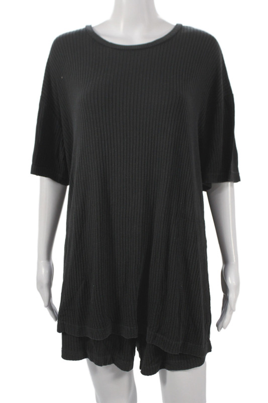 Brown Lee Women Pajama Set Black Modal Crew Neck Short Sleeve Size L