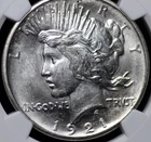 1921 PEACE DOLLAR HIGH RELIEF NGC MS 62 BRIGHT GLISTENING LIQUID SILVER OVER AN