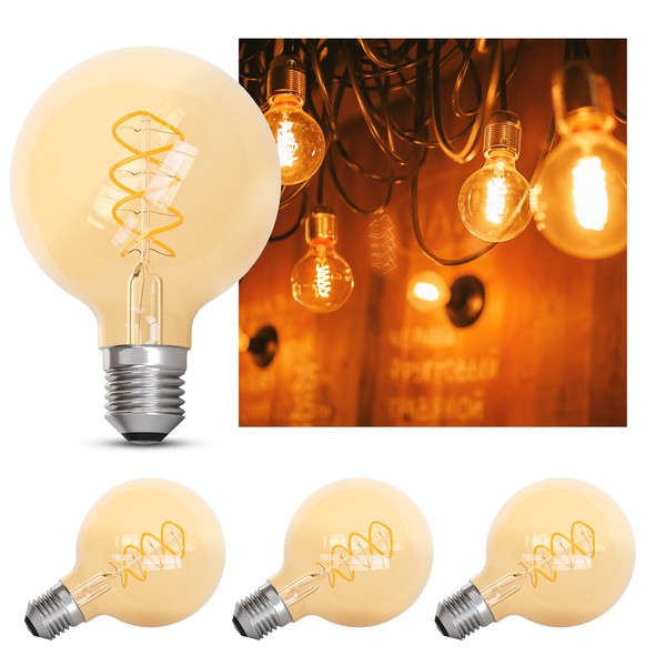 4X E27 Globe G80 Led Filament Leuchtmittel 3,5W Extra Warmweiß 1700K Dimmbar-image