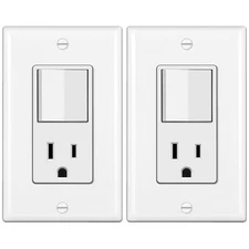 2 Pack Combination Wall Light Switch and Decor Outlet, Single Pole Rocker Switch